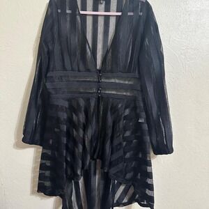 Women Black Tunic Plus Top 1X Whimsy Goth Dark Romantic Long Stripe Steampunk